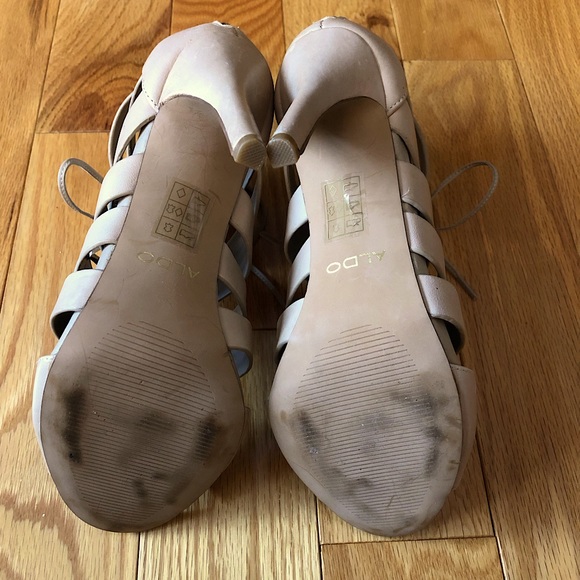 NWOT Aldo Nude Leather Tie Up Cage Heels - Picture 10 of 11
